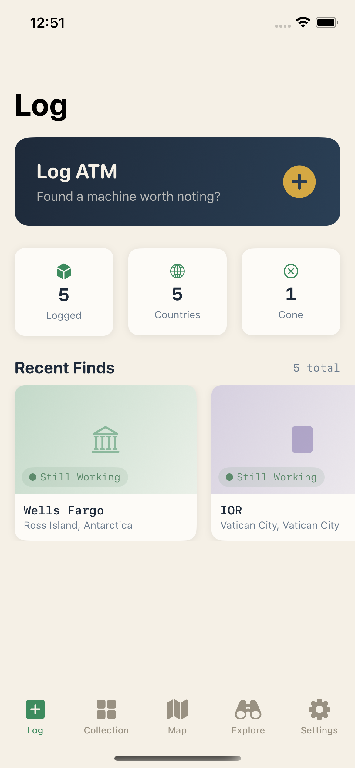 Dial Cash log screen