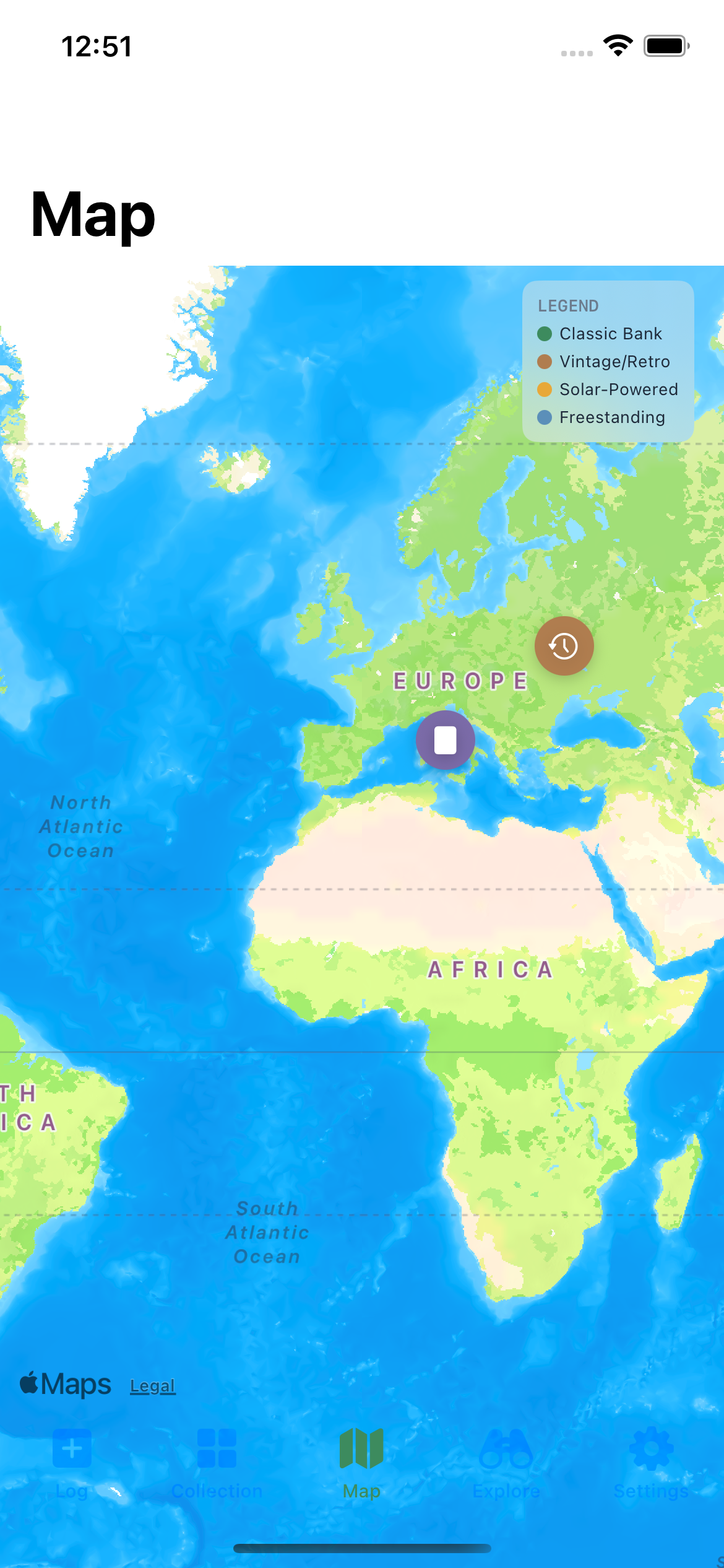 World map with ATM pins